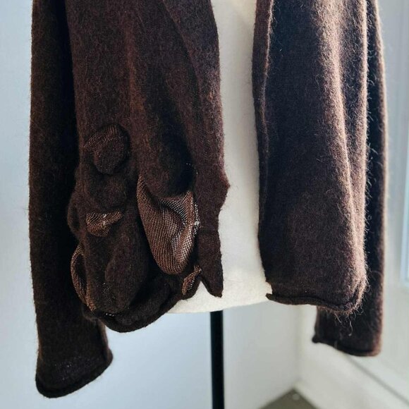 Crea Dark Chestnut Mohair-Blend & Metallic-Yarn Sculpted Open Cardigan – EU S - Picture 4 of 12